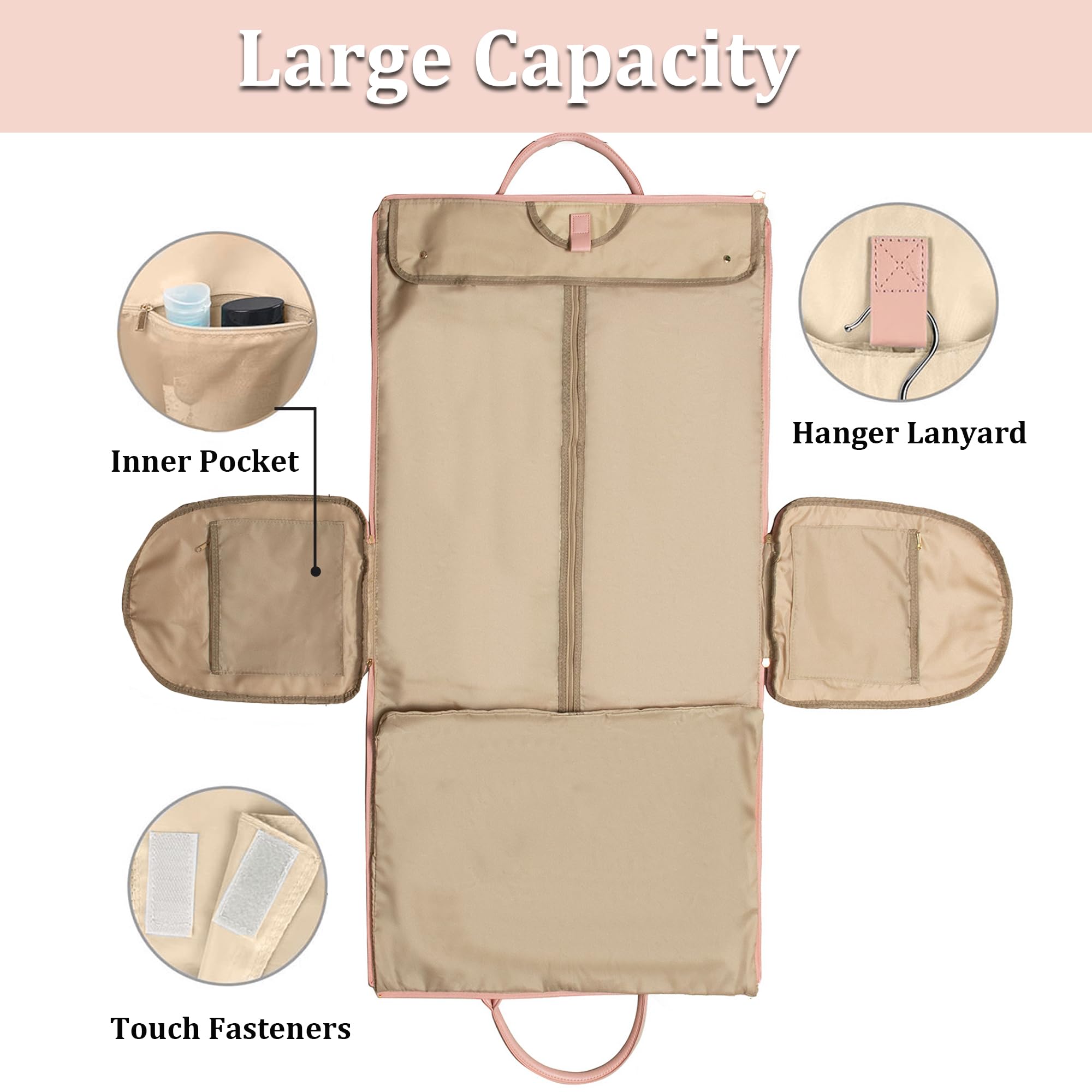 Kleidertasche für Reisen, wandelbare Stofftasche mit Schuhbeutel, 2-in-1, wasserdichte Reisetasche mit Schultergurt, für Herren und Damen (Rosa/Weiß/Dunkelbraun)