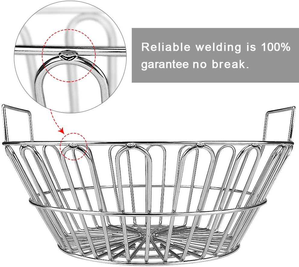 SELEWARE Stainless Steel 304 Charcoal Basket Lump Charcoal Ash Basket, 14'' Grill Baskets for Classic Joe Large Big Green Egg, Primo Kamado