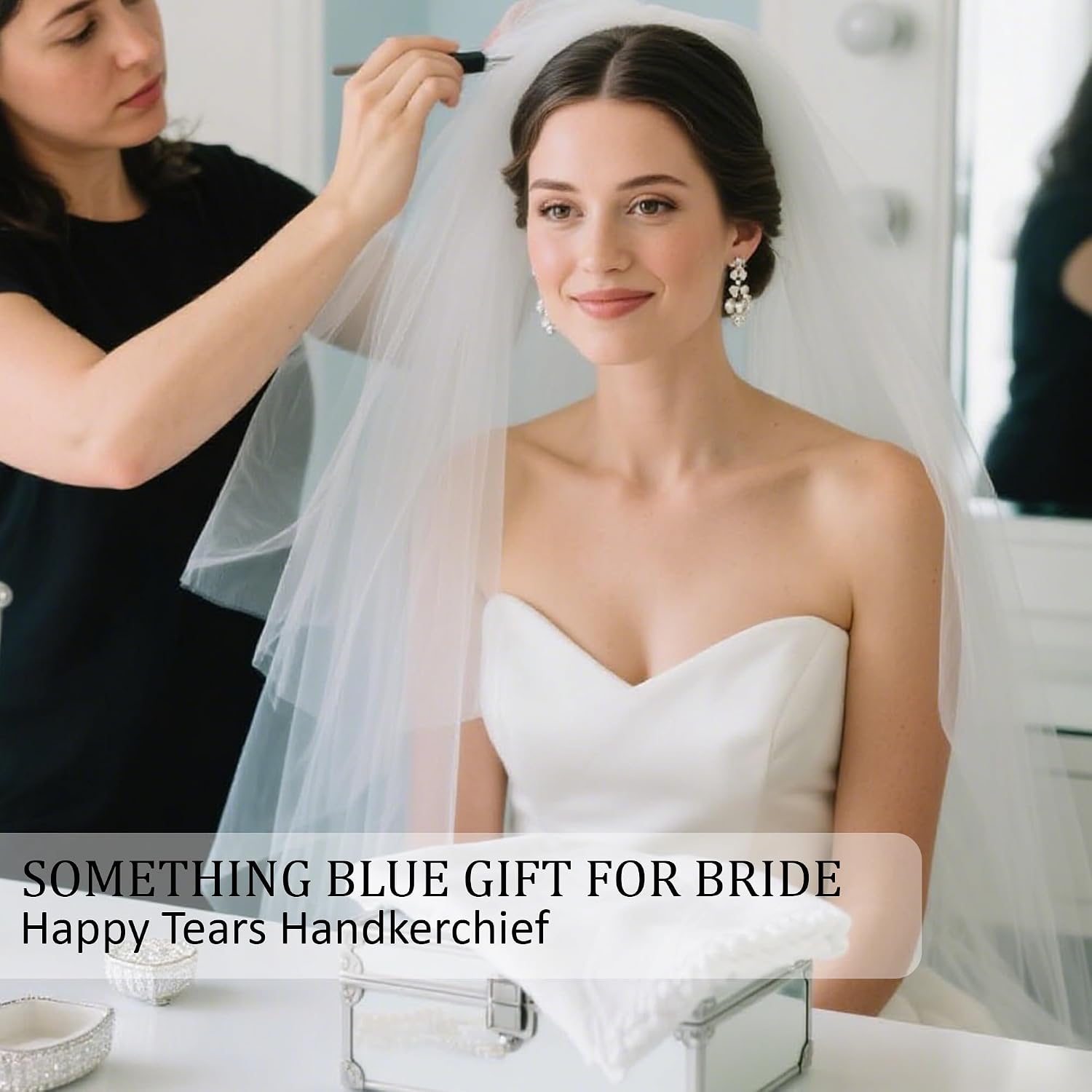 Lamyba Bride Gifts – Something Blue Gift for Bride, Wedding Handkerchief for bride Embroidered Happy Tears Handkerchief