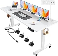 Vista 15 de Escritorio Eléctrico de Pie de Altura Ajustable, 55'' x 24'' Escritorio de Pie con Tomacorrientes y 2 Puertos USB, 4 Ruedas Giratorias, Rango