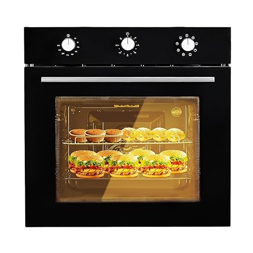 24" Single Wall Oven, 2.5 Cu.Ft Built-in Electric Single Wall Ovens with Mechanical Knobs, Double-Layered Glass Door, 5 Cooking Functions, 3000W 240V Ideal for Kitchen Oven