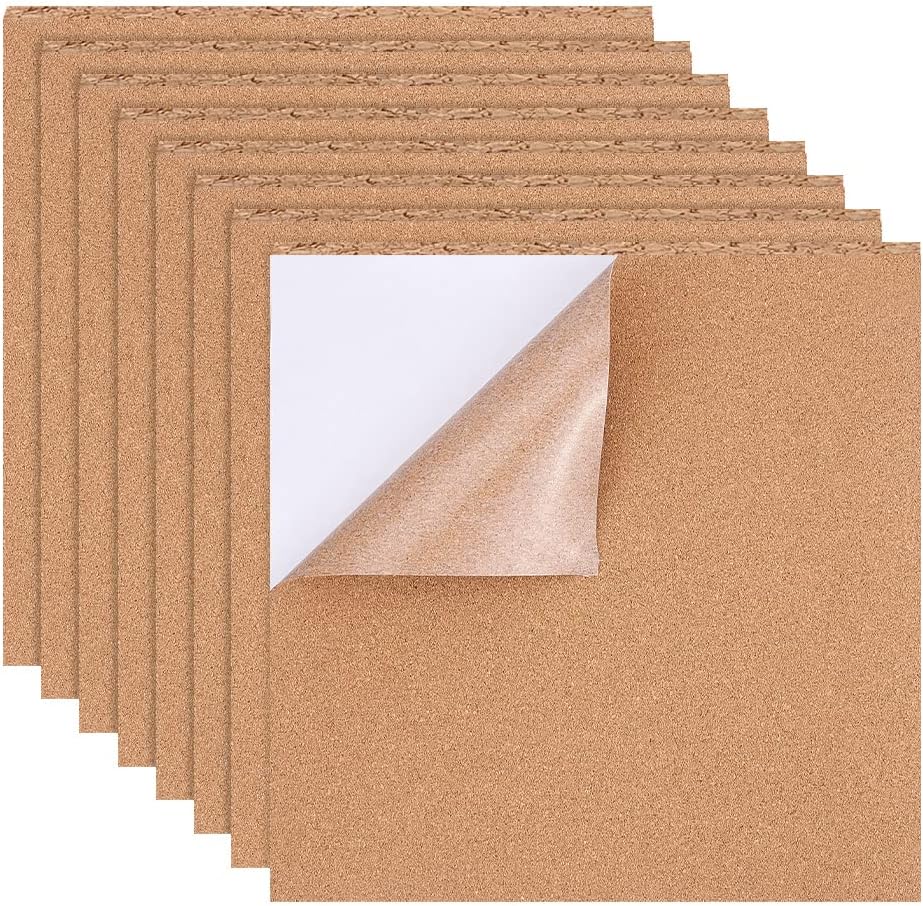 BENECREAT 12 Pack Self-Adhesive Cork Sheets(1mm thick) Cork Tiles Cork Mat 11.8x11.8Inch with Adhesive Back for Wall Decoration, Party and DIY Crafts