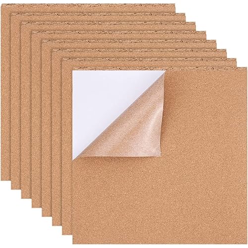 BENECREAT 12 Pack Self-Adhesive Cork Sheets(1mm thick) Cork Tiles Cork Mat 11.8x11.8Inch with Adhesive Back for Wall Decoration, Party and DIY Crafts