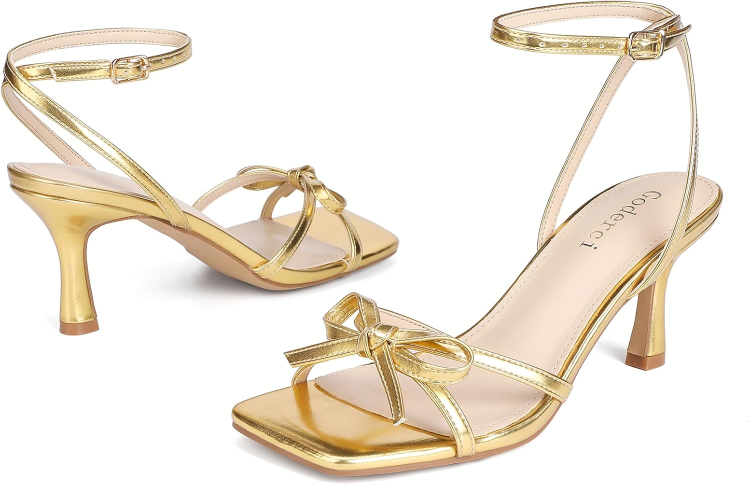 Kitten Heels with Bow Strappy Heels for Women Square Open Toe Mid Heeled Sandals - Image 4