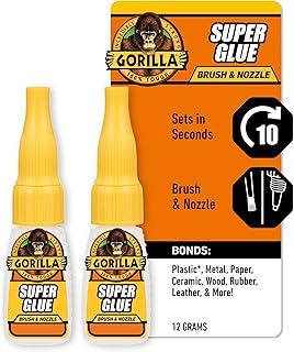 Gorilla Super Glue with Brush & Nozzle Applicator, Clear Glue, 12 Gram (Pack of 2) - All Purpose and Fast Setting for Projects and Repairs