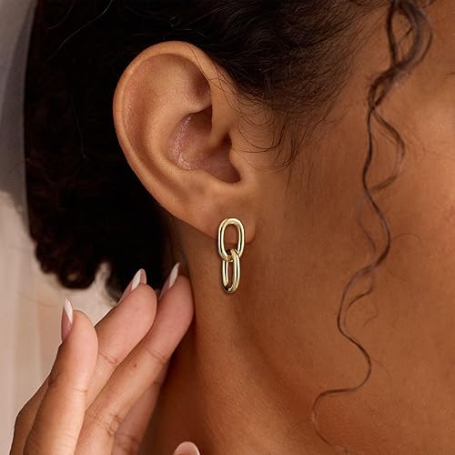 Miniatura 3 de Aretes de oro para mujer, chapados en oro de 14 quilates, hipoalergénicos, a la moda, delicados, minimalistas, aretes de eslabones con clip