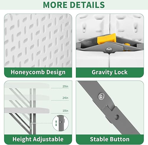 Miniatura 7 de Mesa plegable, mesa de picnic portátil de 4 pies, mesa plegable de plástico con asa, mesa de comedor para interiores y exteriores para fiestas,