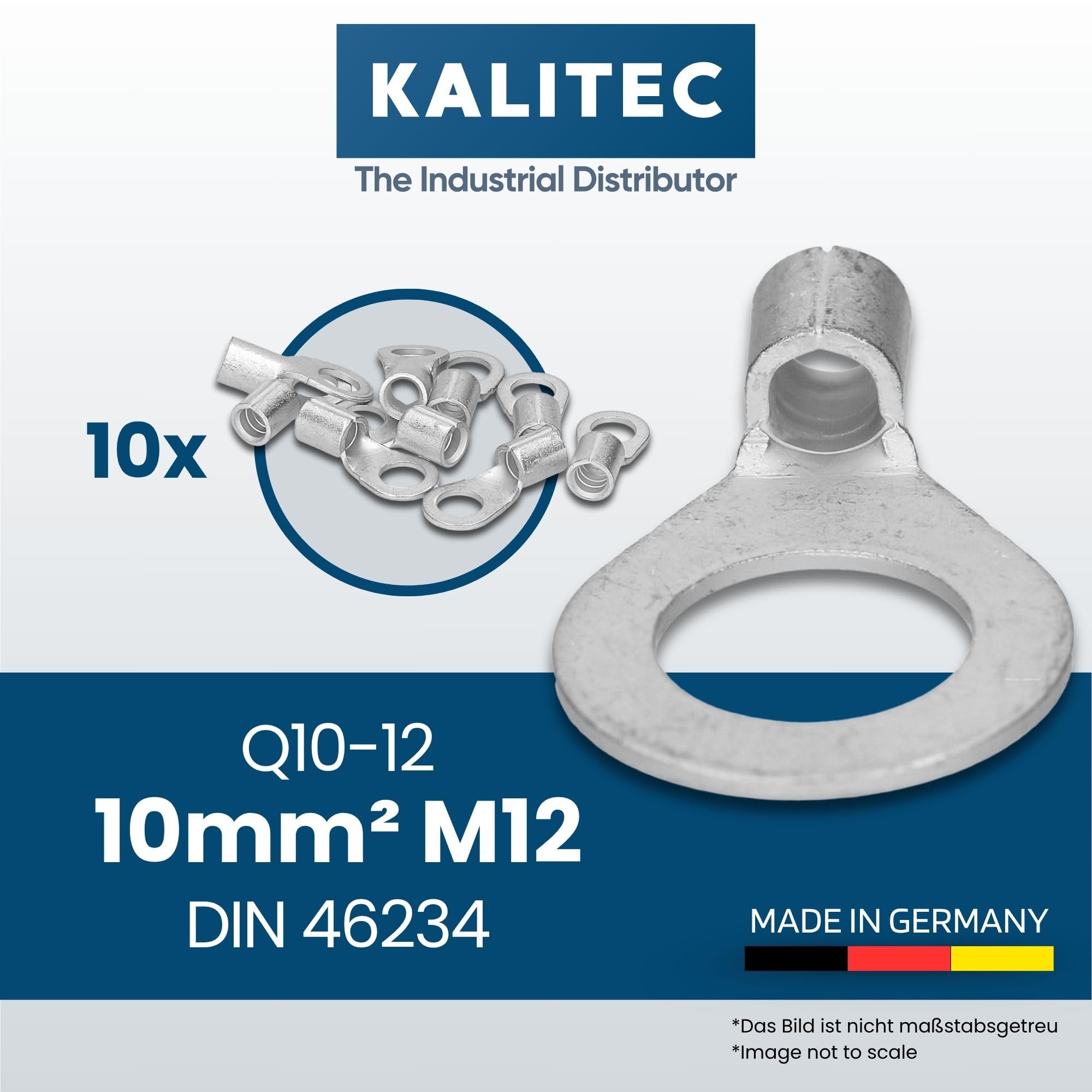 Produktbild von 10x Kalitec Q10-12 Quetschkabelschuh – 10 Mm², M12, Unisoliert – Nach DIN 46234, Dornpressung – Für Schaltschrankbau