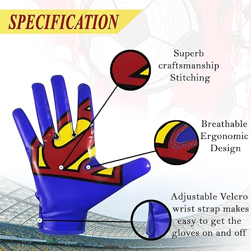 Miniatura 3 de Influitive Gears Guantes de fútbol americano juvenil, guantes de receptor de lineman, guantes de fútbol para adultos para hombres y mujeres