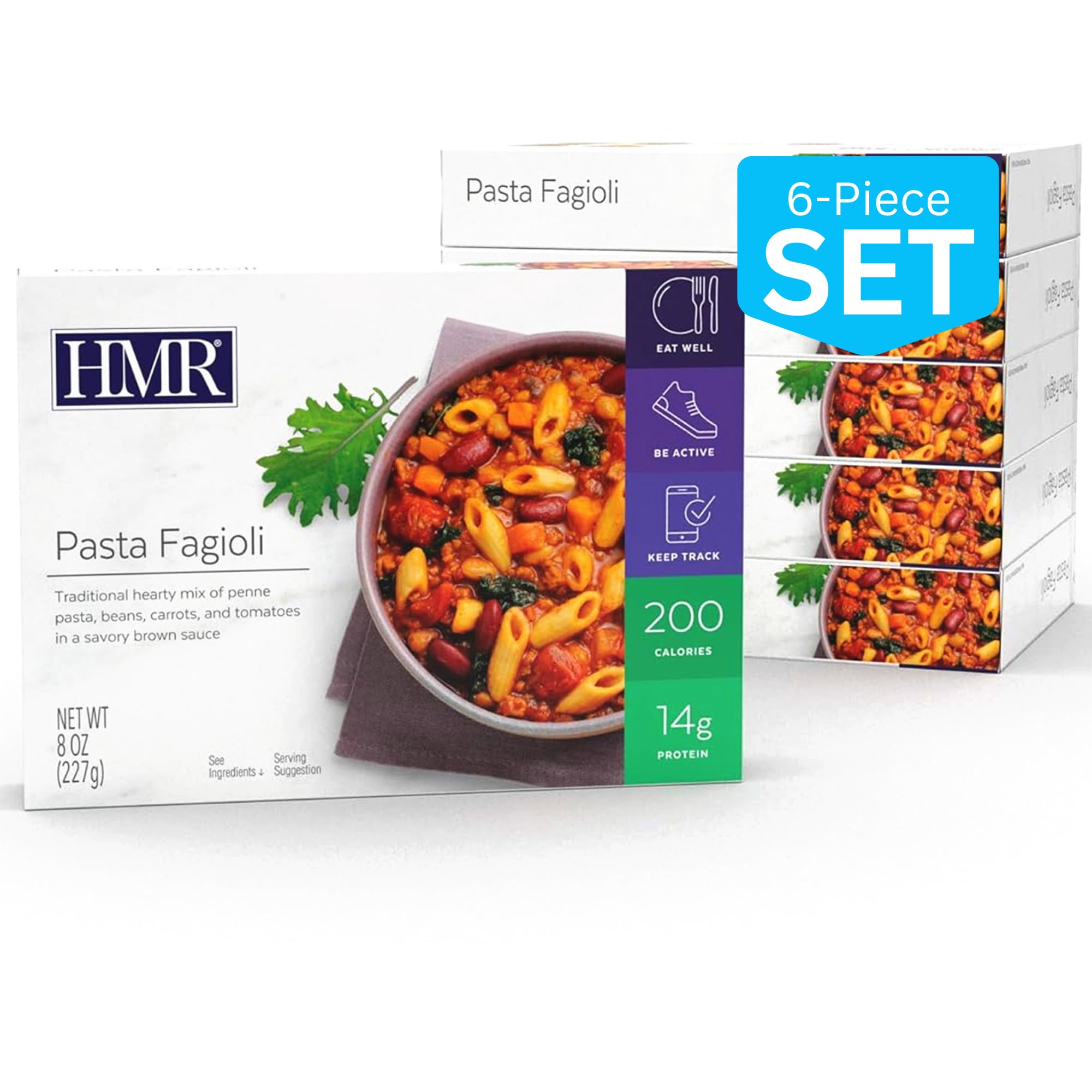 HMR Pasta Fagioli Entrée | Pre-packaged Lunch or Dinner to Support Weight Loss | Ready to Eat | Vegetarian | 14g of Protein | Low Calorie Food | 8oz Serving per Meal | Pack of 6
