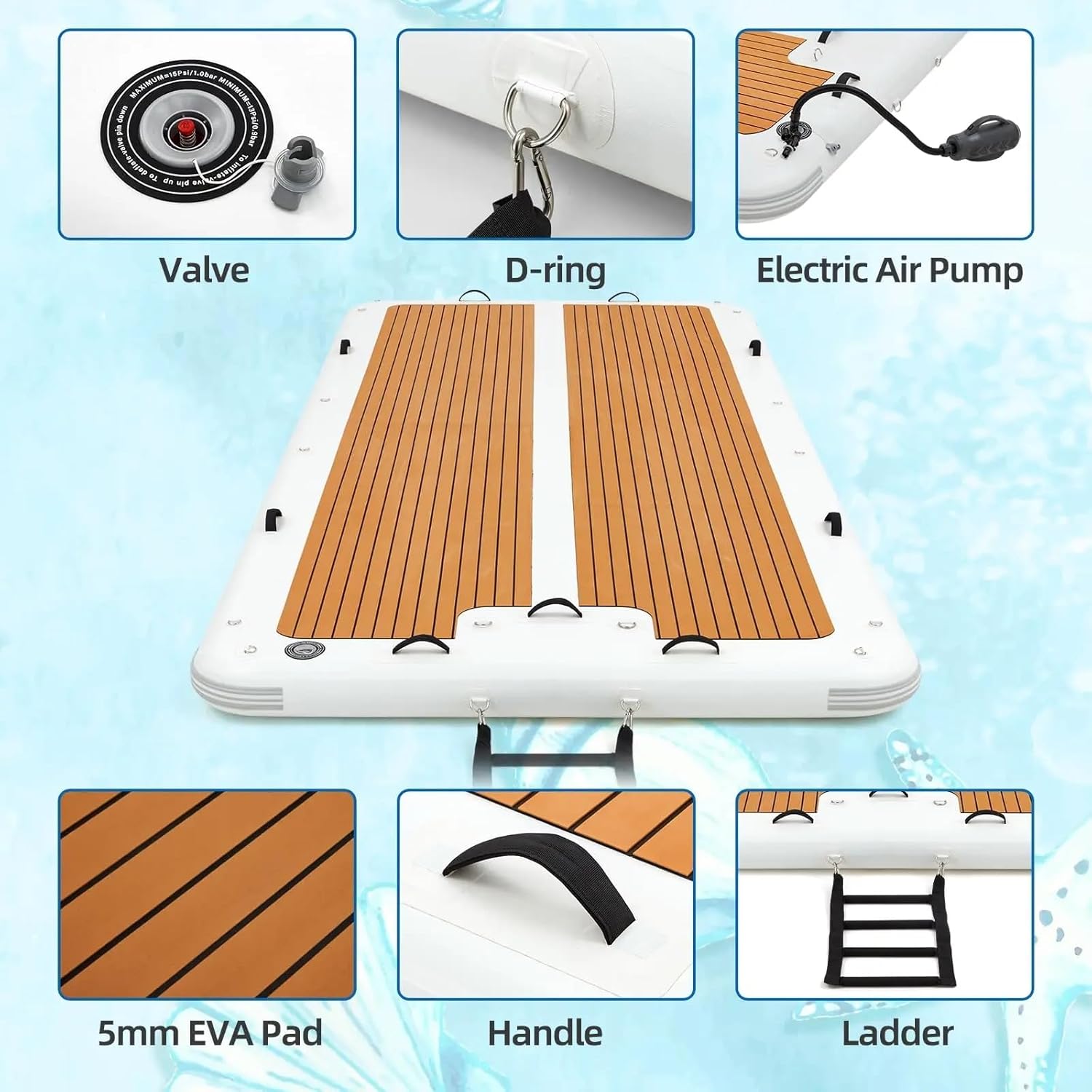 Extra Large Inflatable Floating Platform with Rope Ladder&None-Slip Surface 6 Inch Thick PVC Construction for Lakes, Pools, and Rivers (Brass 6.5Ft/2M15Ft/4.5M)