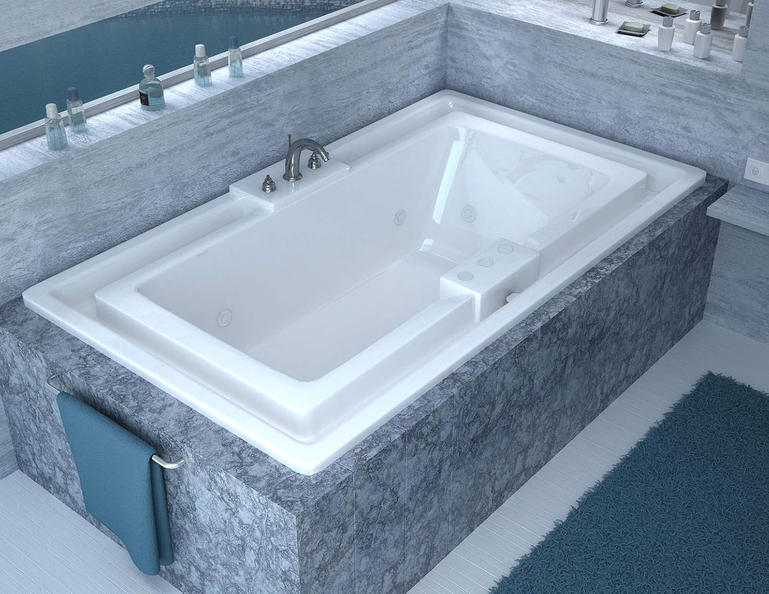 Avano TAHITI4678IWR-WHITE White Tahiti 78" Drop In Whirlpool Bath Tub with 8 Adjustable Water Jets, 1 HP Water Pump and Right Drain