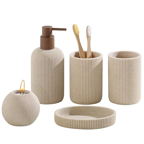 Bathroom Accessories Set, 5 PCS Sandstone Look Stripe Modern Bath