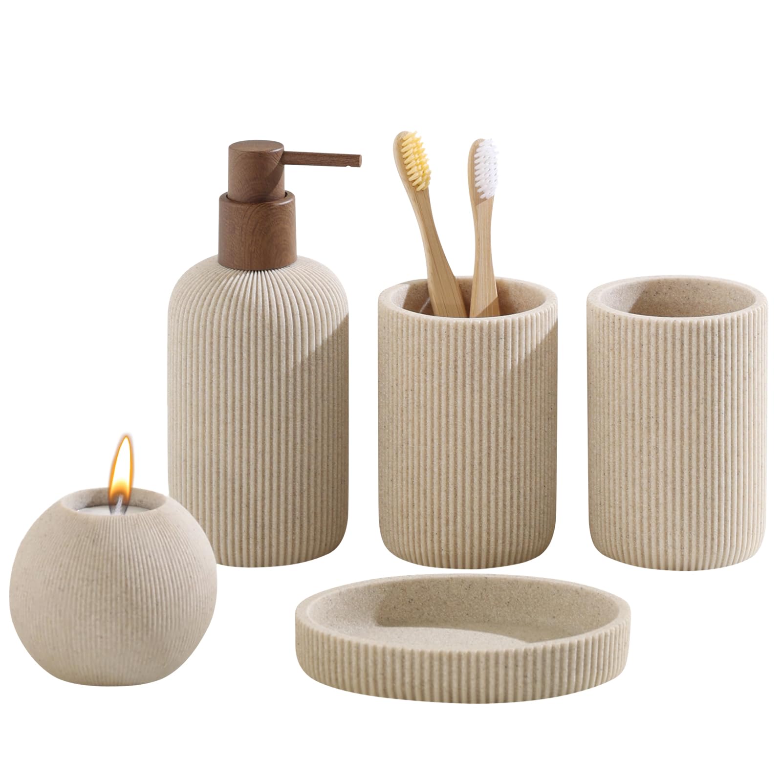 Modern Bathroom Accessory Set, 5-Piece in Beige
