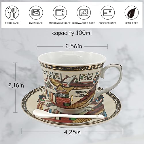 Miniatura 3 de Juego de tazas y platillos de café expreso, taza de chupito de café de cerámica dorada egipcia, taza Demitasse de 3.4 oz3.4 fl oz, juego de tazas de