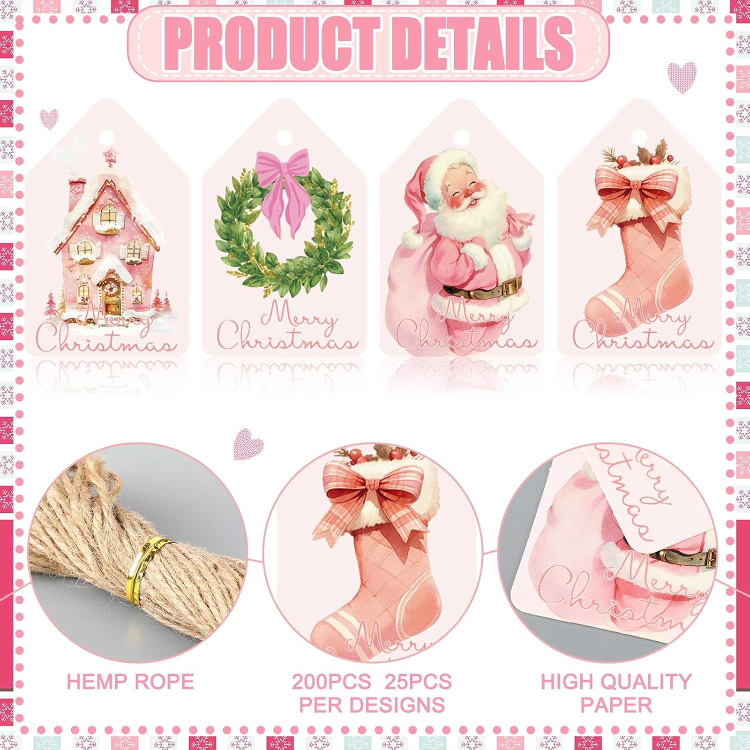 200 Pcs Christmas Gift Tags with String Christmas Natural Holiday Gift Name Tags to Personalize Xmas Presents Gifts Decoration for DIY Wrapping Crafts Party Favors(Bow) - Image 3