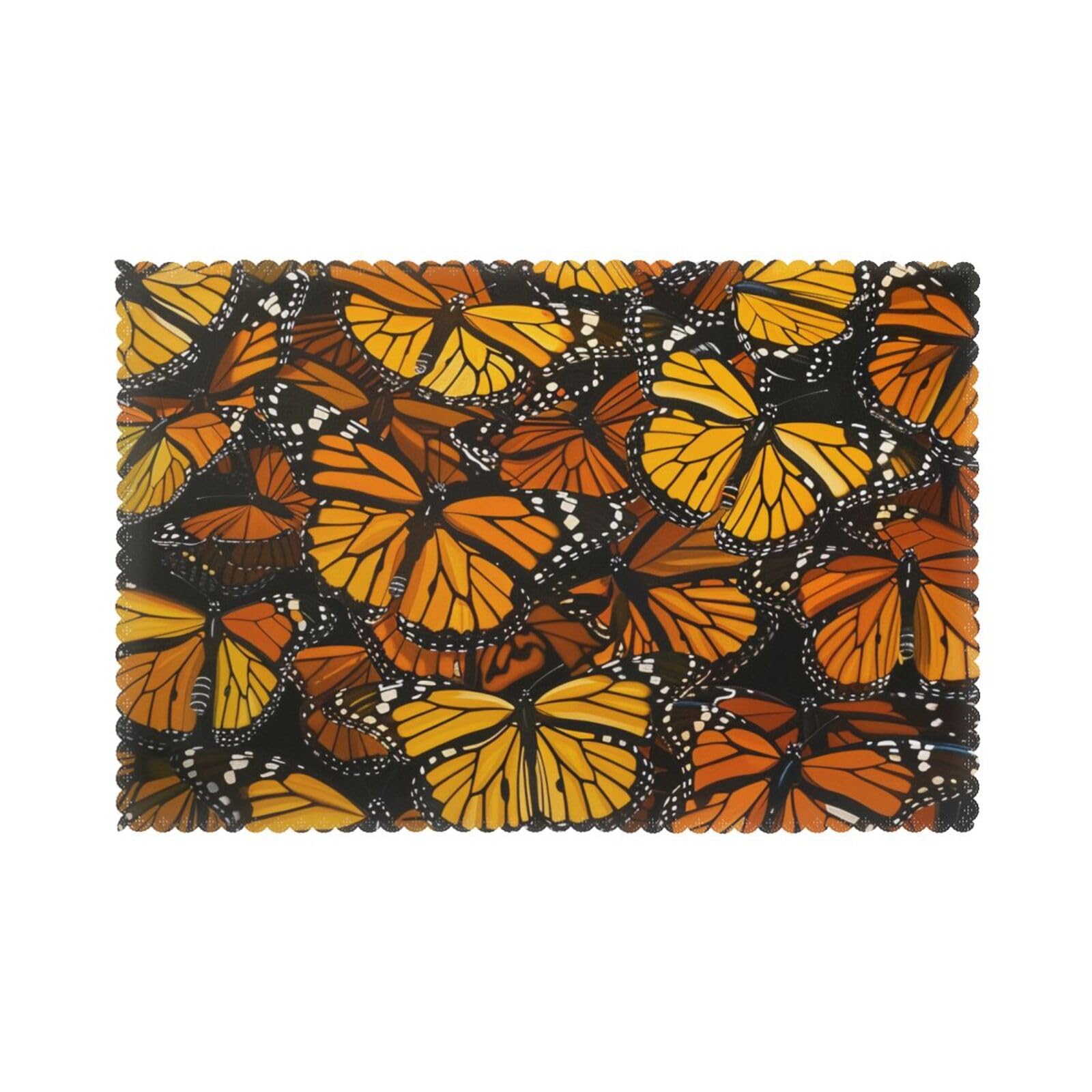 Heaps of Orange Monarch Butterflies Printed Placemat Heat Resistant Place Mats Set of 6 PCS Washable Kitchen Table Mats, 12x18 Inch