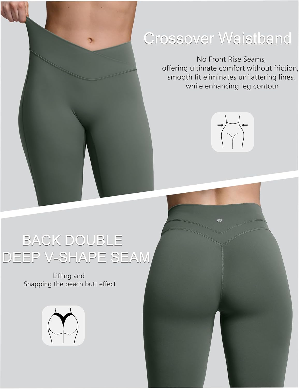 Sogetdo Crossover Flare Leggings for Women Seamless Tummy Control Bootcut Wide Leg Gym Workout Yoga Pants - Image 6