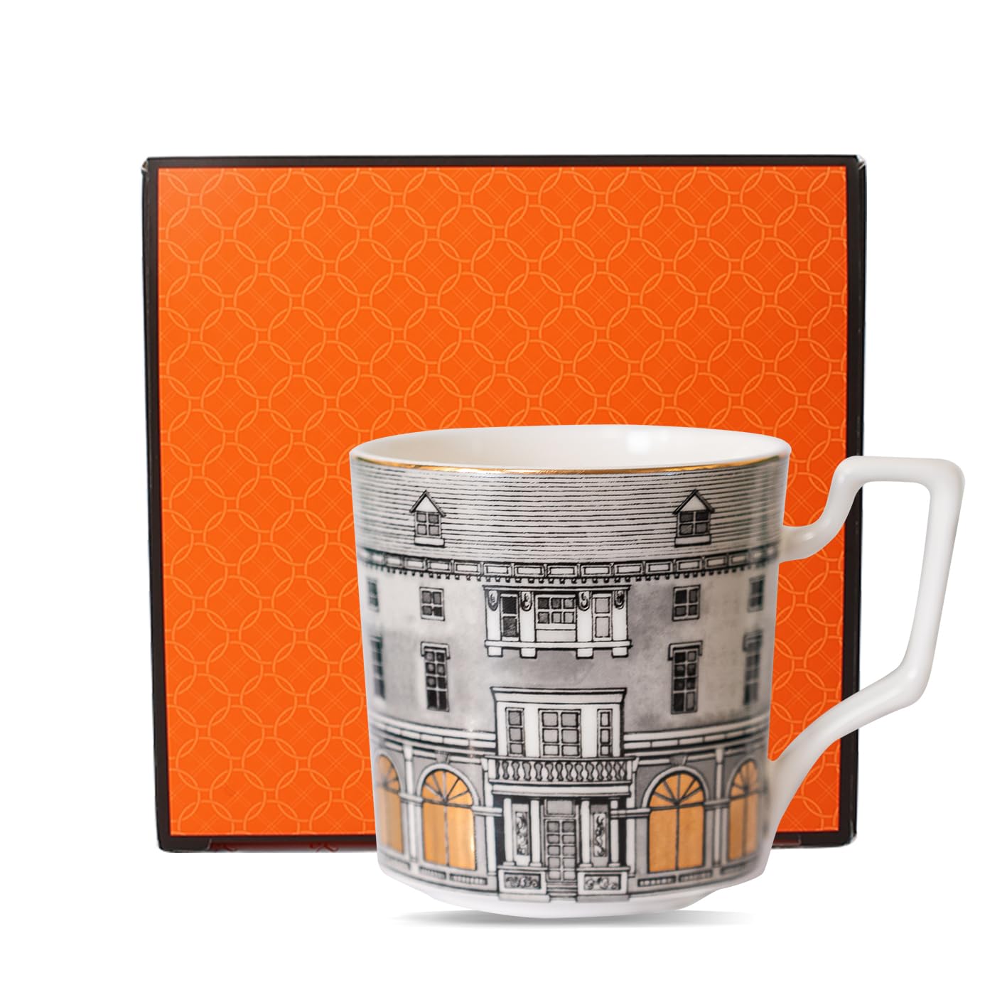 Ceramic Coffee Mug - 13.5 Oz, Swan Castle Design Bone China for Latte, Cappuccino, Tea - Elegant Gift Packaging Included