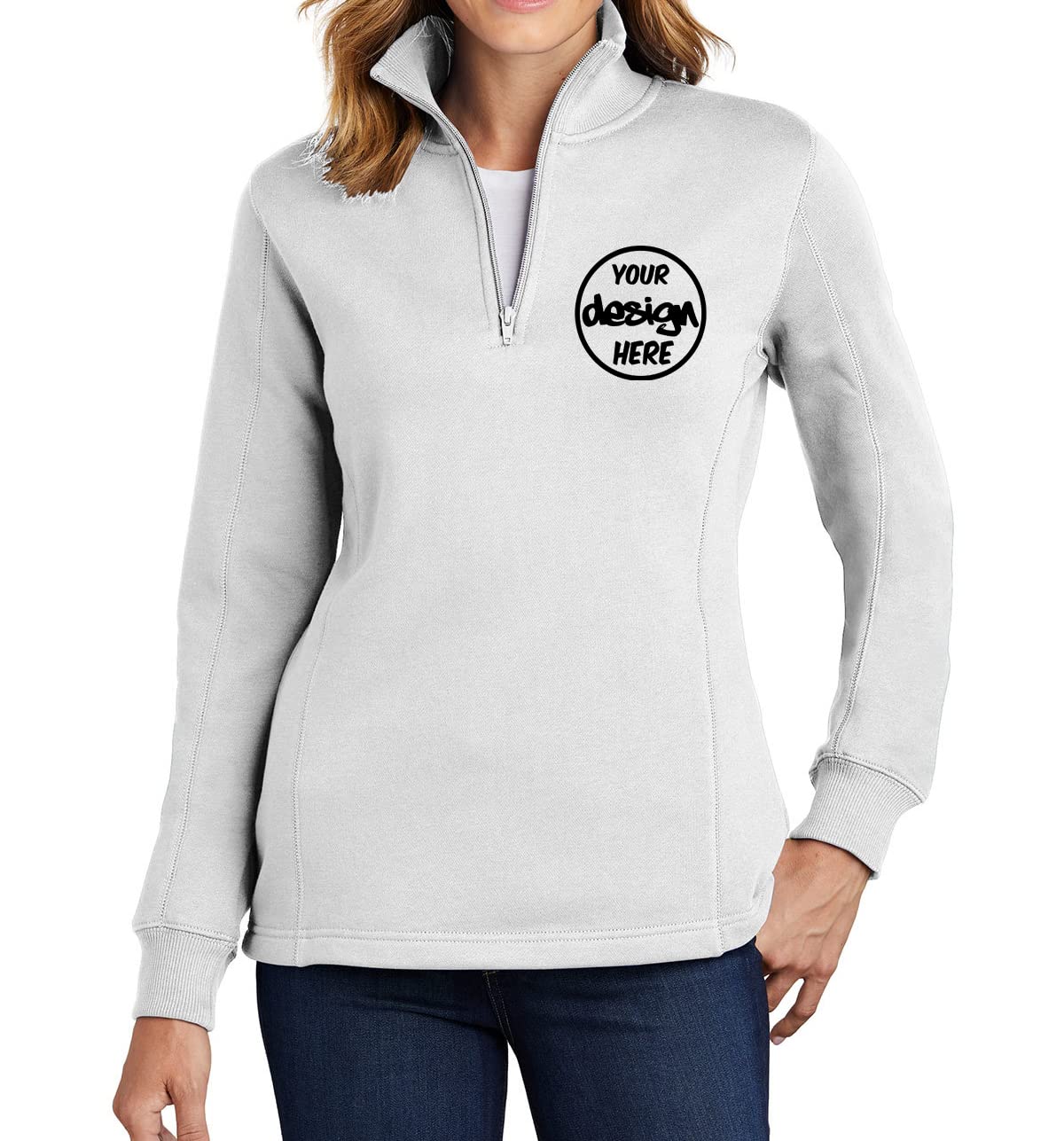 INK STITCH Women Lst253 Custom Embroidery Logo Texts Personalized Quarter Zip Up Pullover
