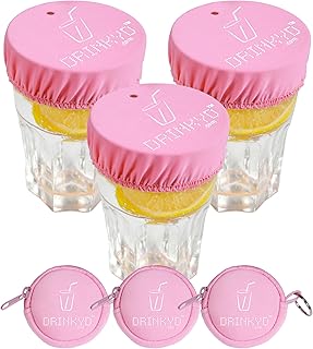 DRINKYD™ The Drink Cover for Alcohol Protection and Spiking Prevention - Washable & Reusable w/Keychain (3 Pack, Pink)