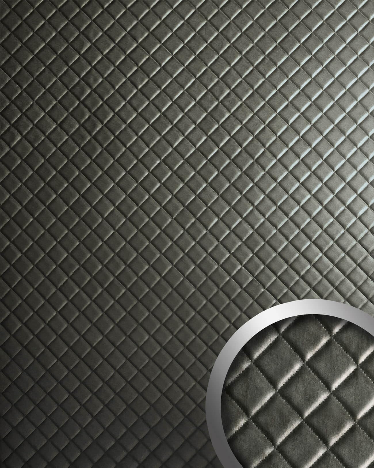 Panel de pared autoadhesivo 3D aspecto de cuero 31872-SA ROMBO 40 METALLIC USED Steel Revestimiento mural acolchado mate con costura auténtica 2,6 m²