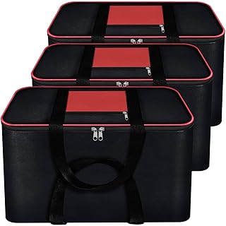 Nylon 3 Pack Large Underbed Storage Bags for Clothes-Moisture-Proof Cloth Organizer for Storage,Saree Bags with Zippered Closure & Handle,Blanket Cover Bag (54 x 46 x 28 cm) (Black & Red) Price in India
