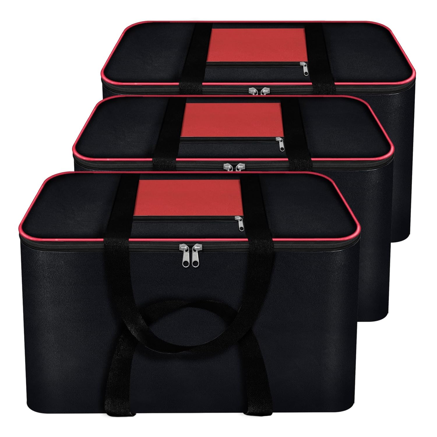 Radiant Nylon Big Underbed Storage Bag Moisture Proof Cloth Organiser with Zippered Closure and Handle(BlackRed, 54x46x28cm) (Rectangular) (Pack of 3)