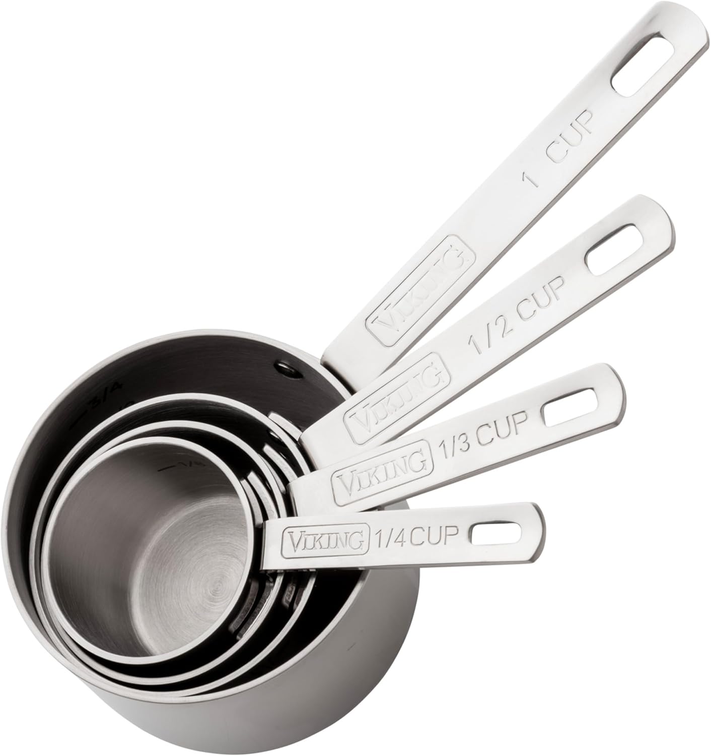 Viking 4-Piece Stainless Steel Measuring Cups Set, Heavy Gauge 304 Stainless Steel, Nesting Design with Removable Ring, Dishwasher Safe