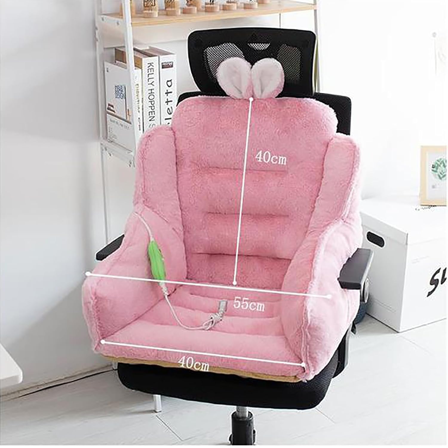 Cuscino riscaldato per sedia, con orecchie da coniglio, design con orecchie da coniglio, in velluto, con lacci, supporto per vita e schienale, perfetto per sedie da ufficio