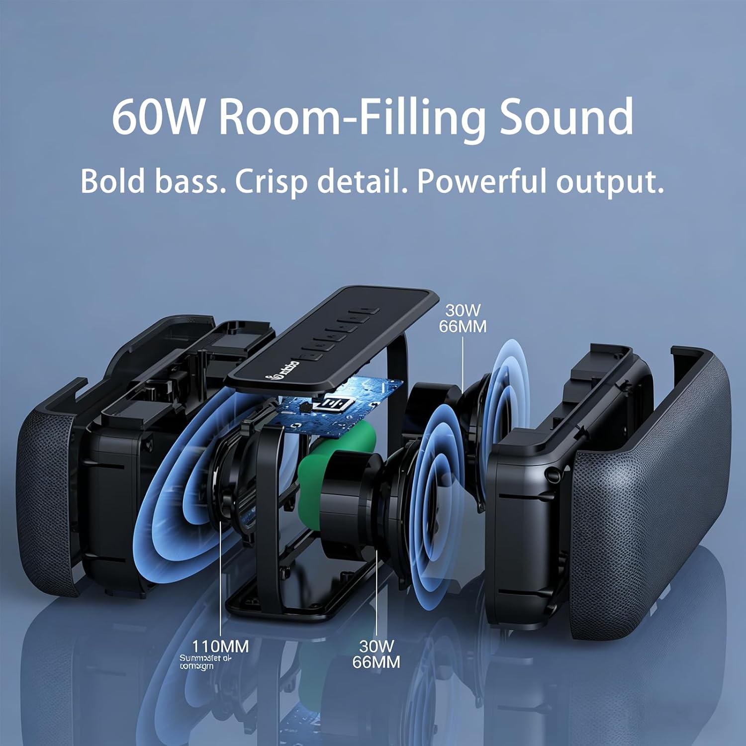 xdobo X8 II 60W Portable Bluetooth Speaker, IPX5 Waterproof Wireless Speaker with Deep Bass, Bluetooth 5.0, TWS Stereo Pairing, 8H Playtime, TF Card & AUX for Outdoor Party Home - Image 2