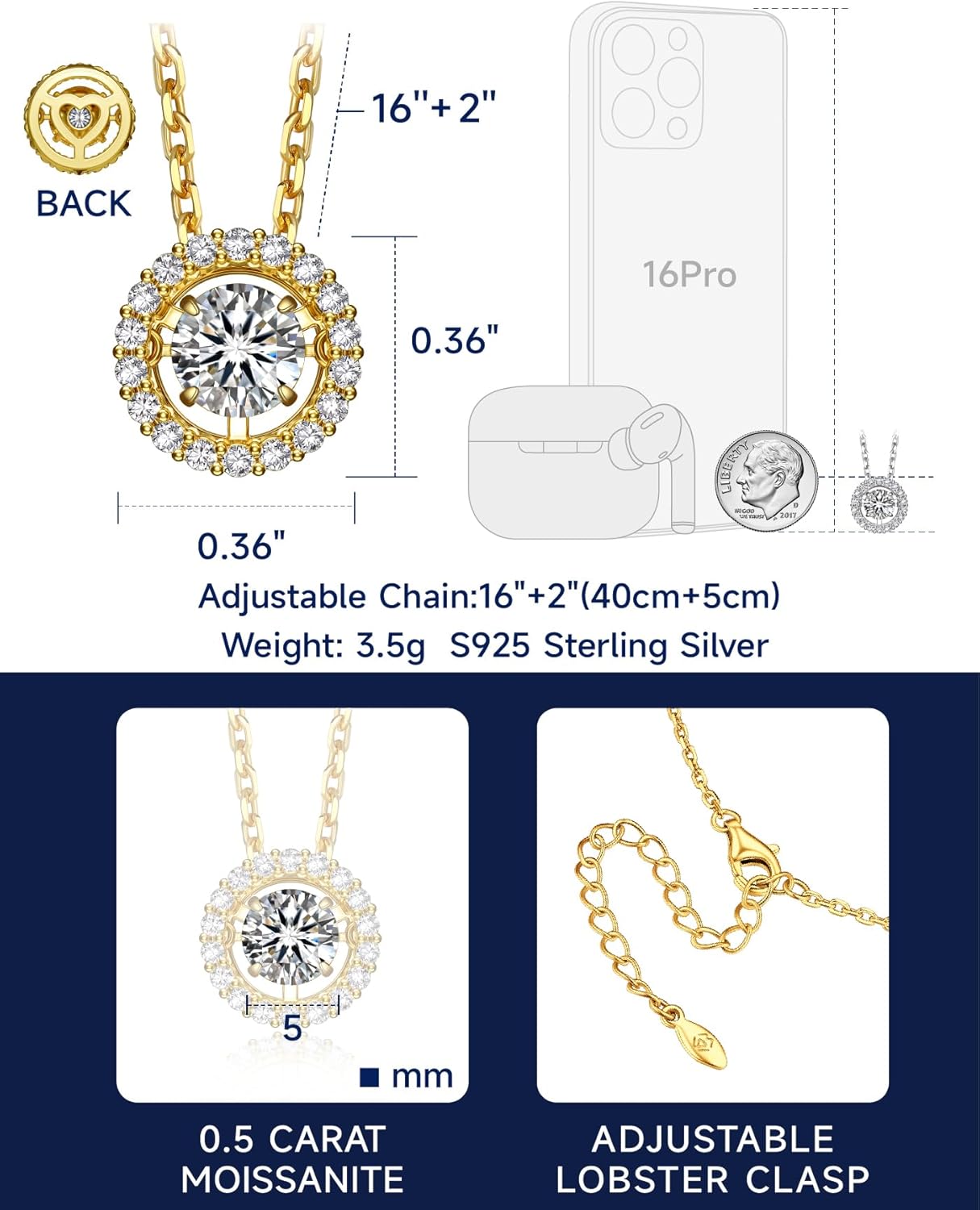 MomentWish Floating Necklace for Women, 0.5/1 Carat Dancing Moissanite Necklace for Her 925 Sterling Silver Pendant Anniversary Birthday Christmas Gift for Wife Mom Girlfriend - Image 7