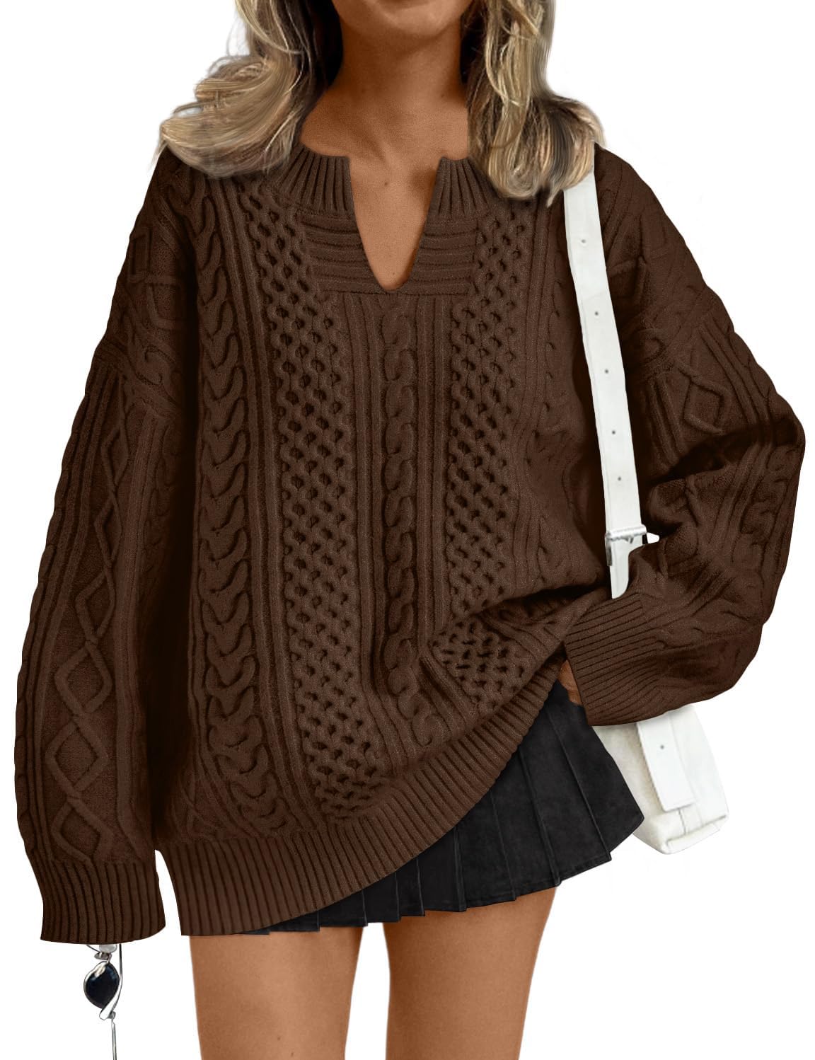 Kinghua Cable Knit Sweater Women Fall Fashion Casual Trendy V Neck Pullover Sweaters Tops Winter Clothing