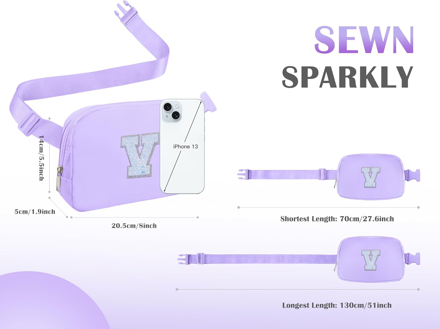 COSHAYSOO Purple Belt Bag Crossbody Initial Fanny Waist Pack Preppy Cute Trendy Gifts for 5 6 7 8 9 10 11 12 13 14 Year Old Girls Preteen Tween Teen Birthday Christmas Valentines Easter Letter V - Image 3