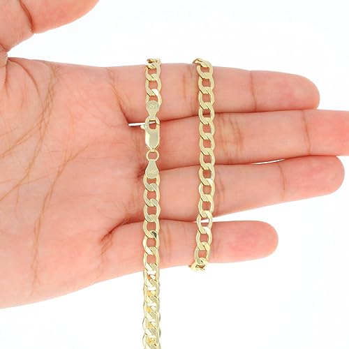 Miniatura 4 de Nuragold Pulsera de cadena de eslabones cubanos de oro amarillo de 14 quilates de 0.217 in, joyería para hombre y mujer de 7 pulgadas, 7.5 pulgadas,