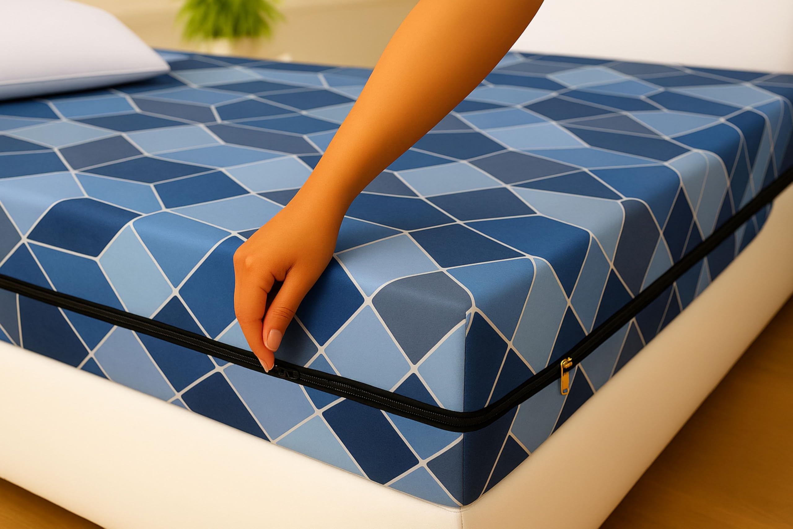 House Fox 3x6.25 Cotton Mattress Cover Single Bed (75x36x6 inch) with Zipper| Non-Shrink Heavy Fabric | Strong Zip with Metal Lock | Interlocked Stitching | 360 Degree Fully Covered-image-29