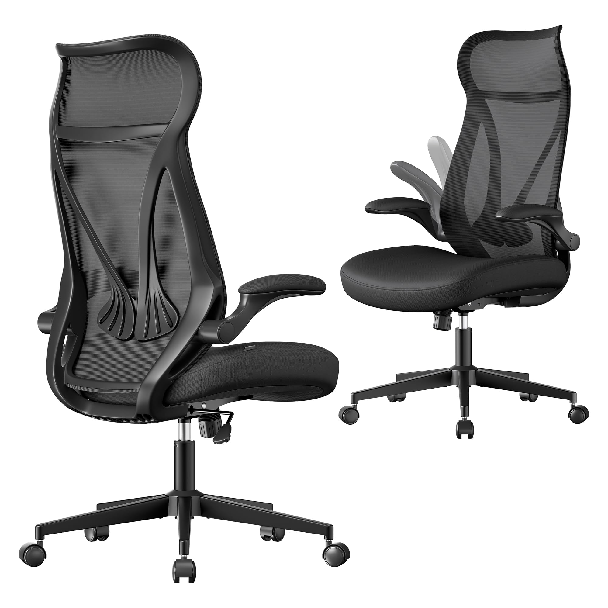 SONGMICS Sedia da Ufficio, Sedia da Scrivania, Schienale Ergonomico, Altezza Regolabile, Braccioli Ribaltabili, Poltrona Girevole con Poggiatesta, Portata 150 kg, Nero Inchiostro OBN088B01