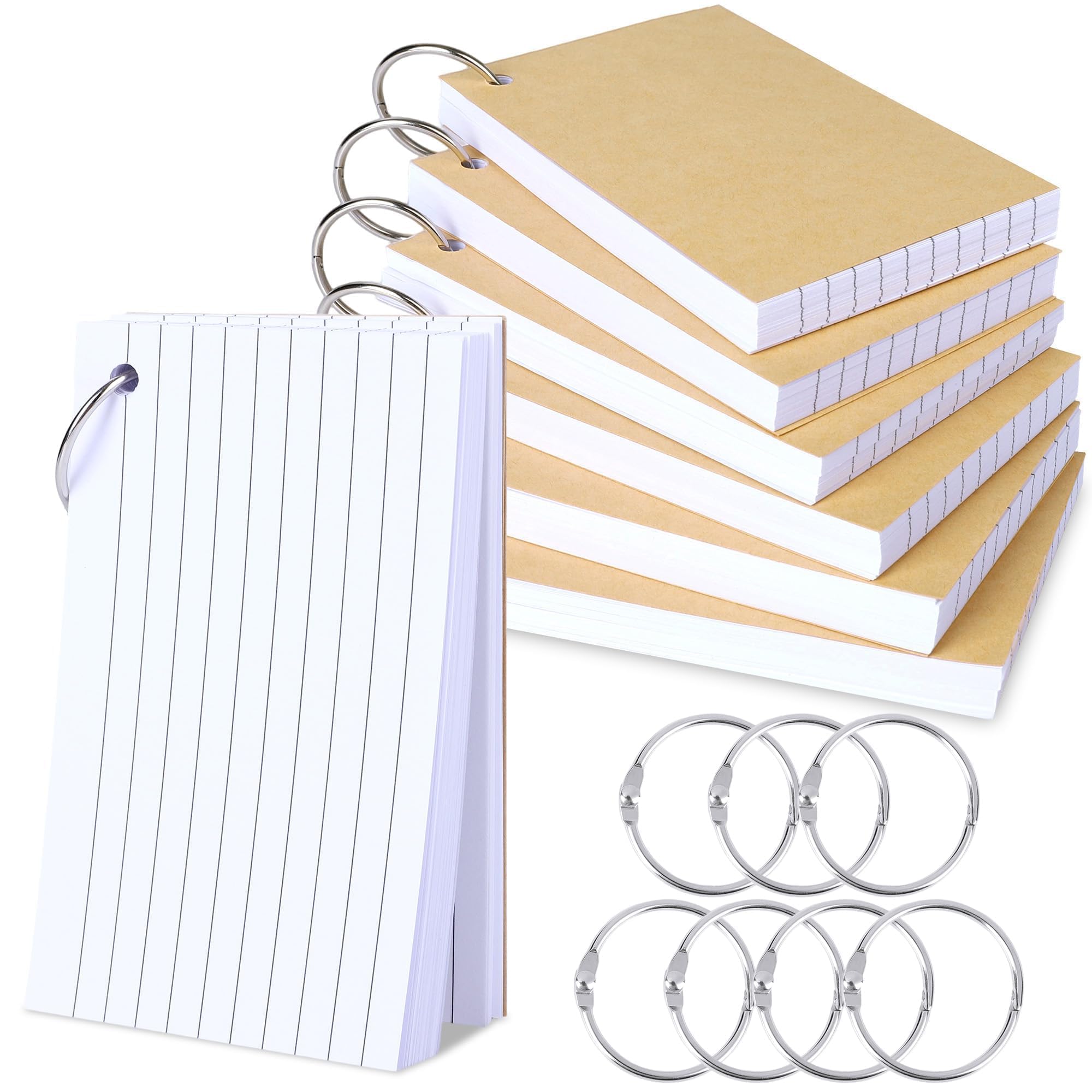 Flash Cards 420 Pcs Revision Study Cards 3x5 Inch Kraft Paper White Index Cards with 7 Metal Binder Ring Double Sided Flshcards Lined for Home School Learning Office Record