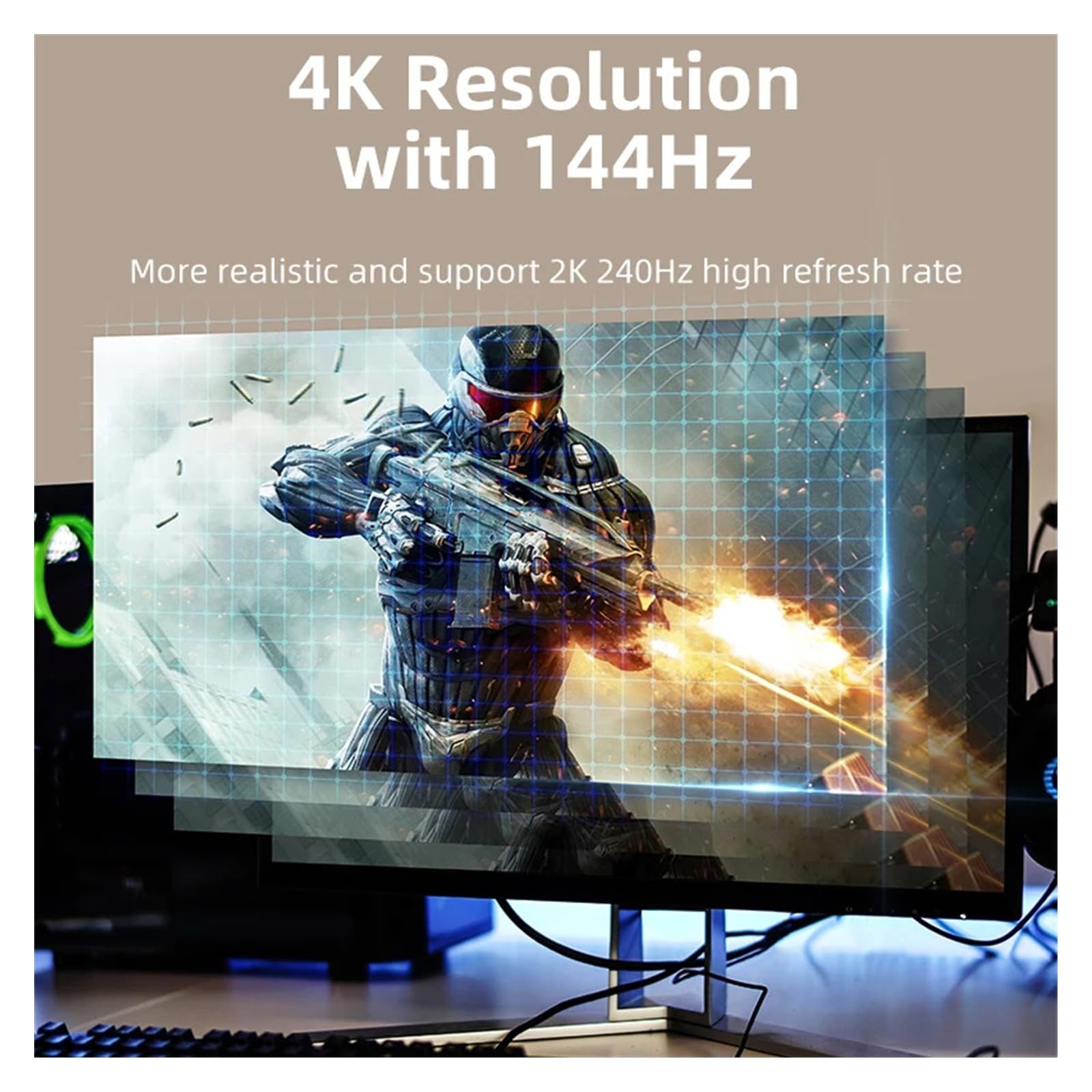 Cable DisplayPort 1.4 A HDMI 2.1 Con Carcasa De Aleación De Zinc, Cable De Vídeo HDR 8K@60Hz 4K@120Hz For Escritorio, Monitor, HDTV(3m)