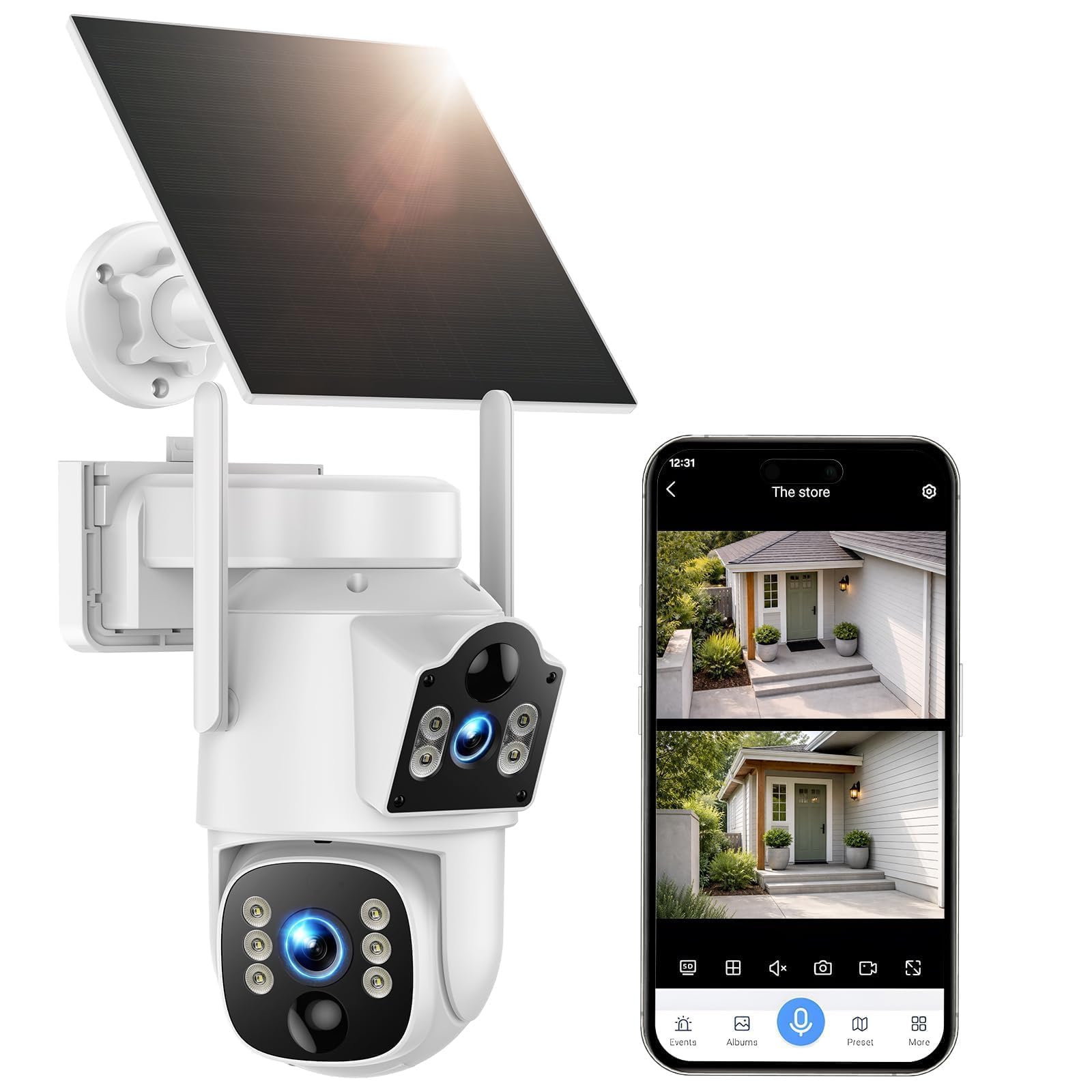 Caméra de Surveillance 4G LTE Solaire avec SIM, Double Objectif PTZ et IA