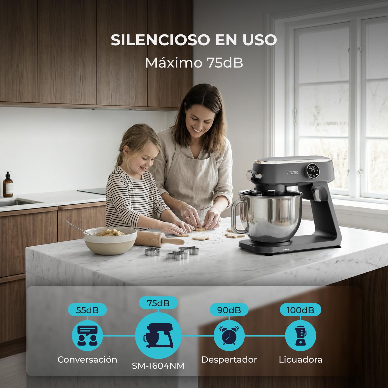 Batidora Amasadora 1800W, Con Bol 7L para Hornear, Mixer con Alloggiamento in Alluminio, Con Batidor, Gancho Amasador y Gancho para Mezclar - Incluye y Accesorios Adicionales