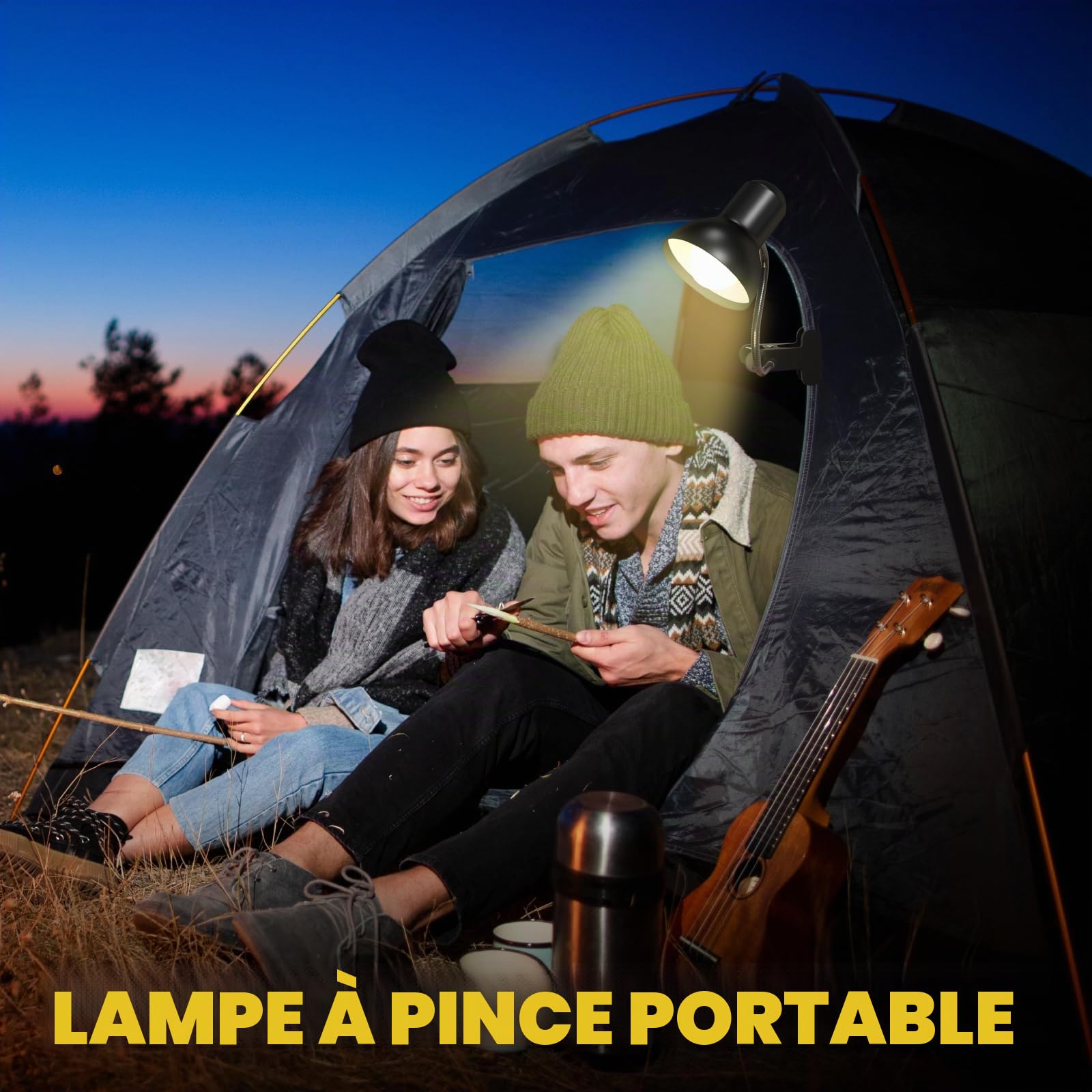 Lampe de Lecture Sans Fil Rechargeable - Pince pour Lit & Bureau, 3 Températures + 12 Couleurs, 10 Niveaux Luminosité, Camping, Ambiance RGB