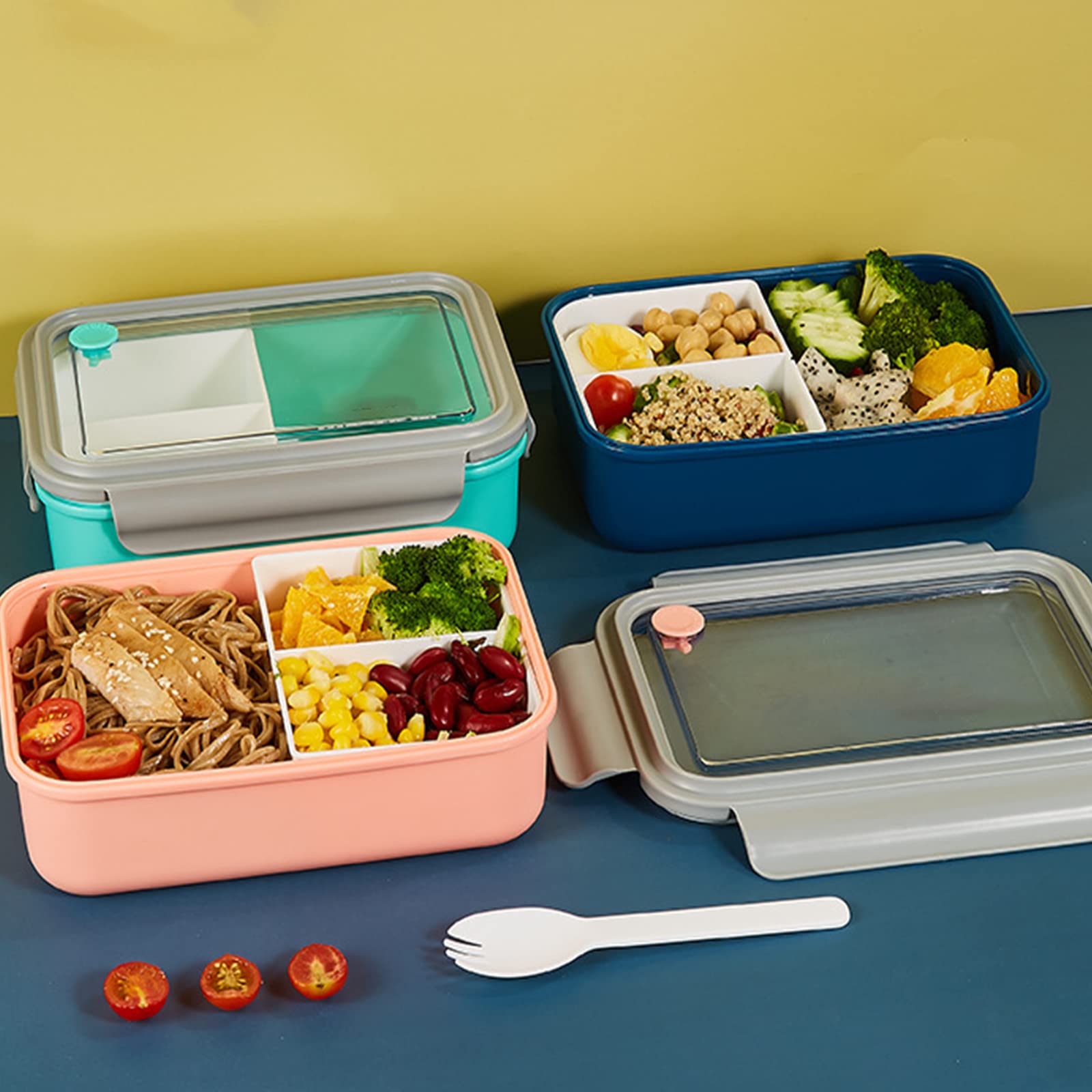 Lunch Box Bento Con 3 Scomparti - Confezione Da 3, Multicolore, Per Scuola E Ufficio - Foto 8
