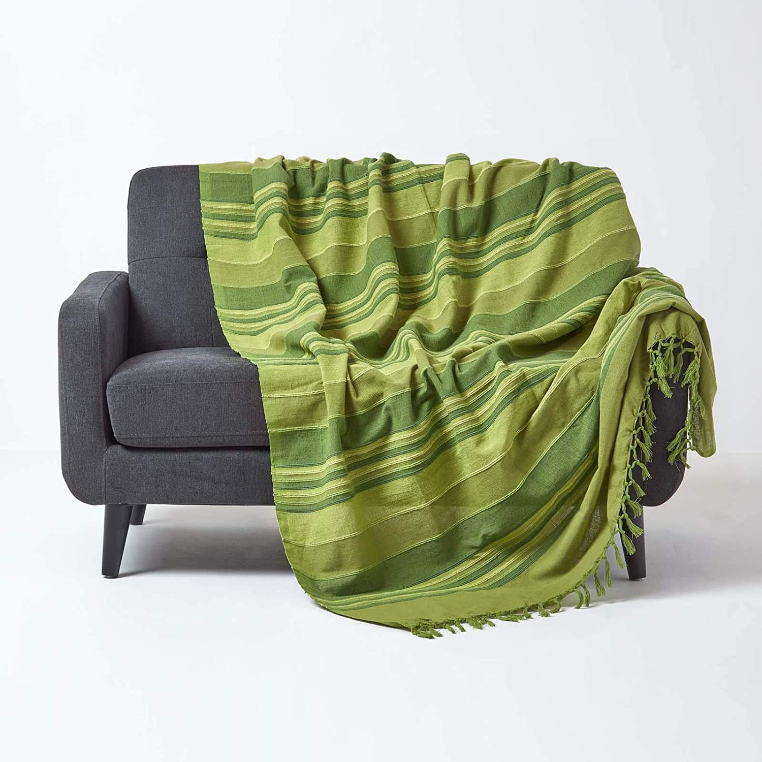 Homescapes, Telo marocchino a strisce in 100% cotone, fatto a mano, adatto alla maggior parte dei divani a due posti o per letto singolo, facile da lavare a casa, Cotone, Terracotta, 150
