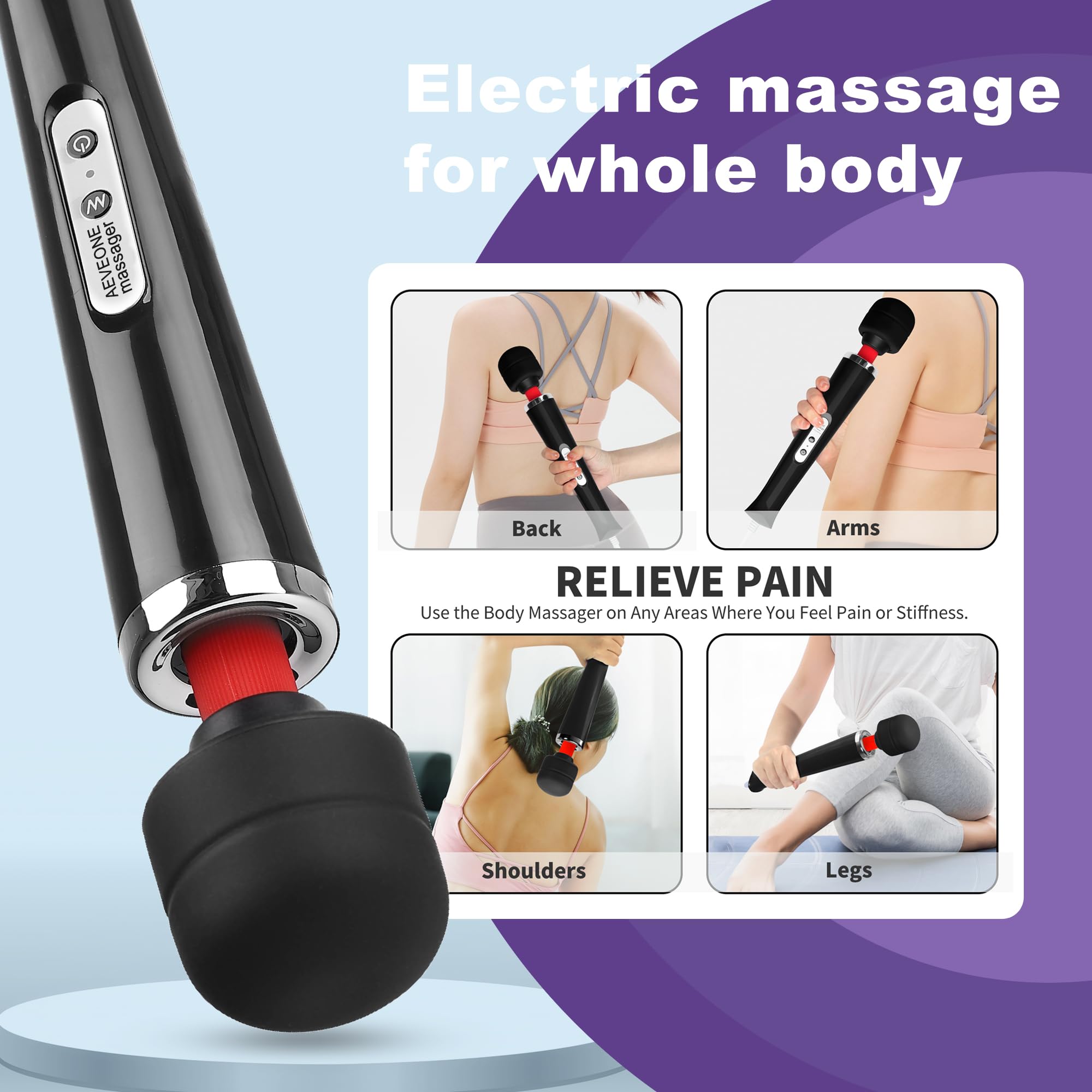AEVEONE Wired Powerful Handheld Electric Massager, Strong Personal Back Massage for Sports Recovery, Muscle Aches, Body Pain (Rose red): Black