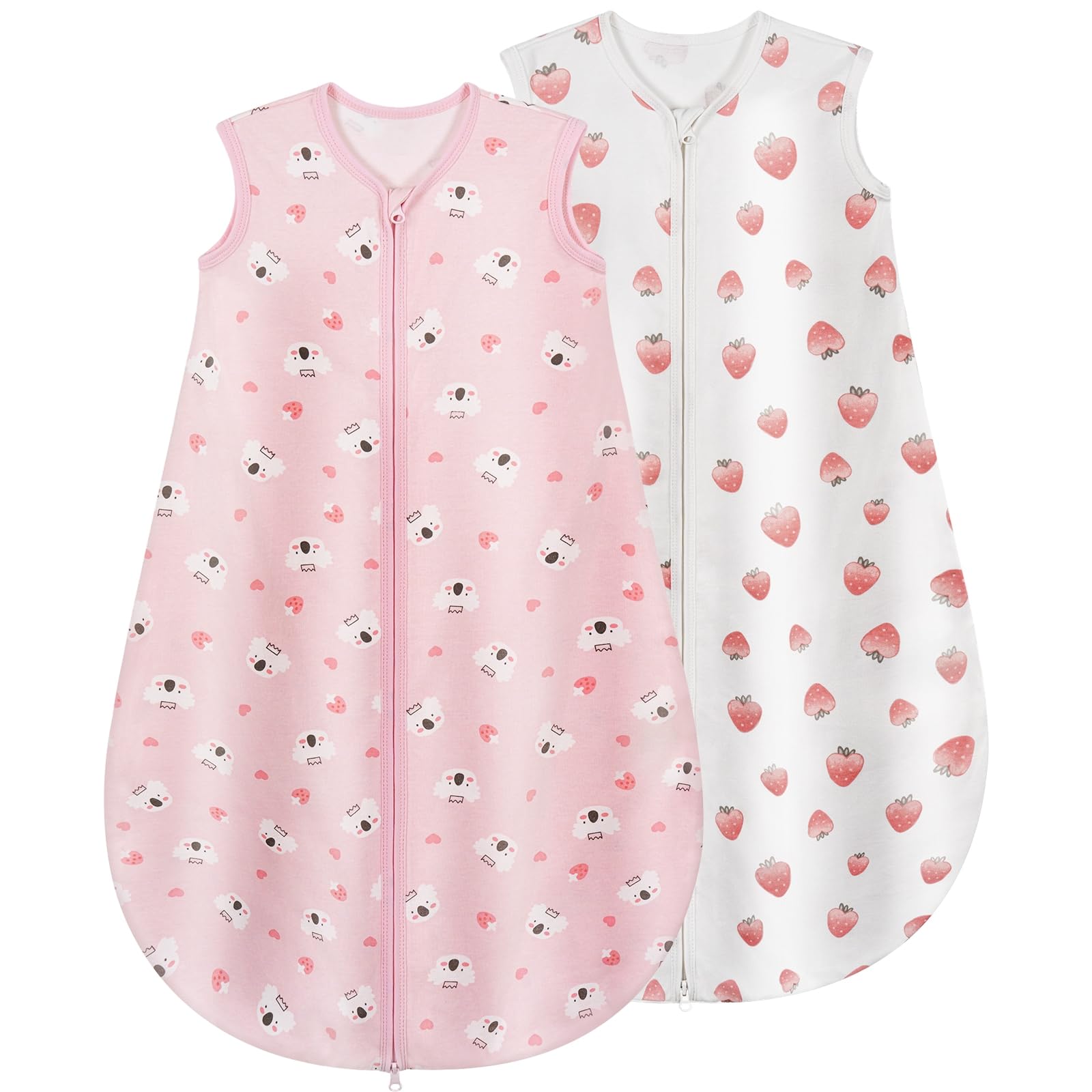 Yukkidds Baby Sleeping Bag 0.5 Tog 100% Cotton Lightweight and Breathable Summer Sleeping Bag for Baby Toddler 12-18 Months 2 Pack Pink Berry