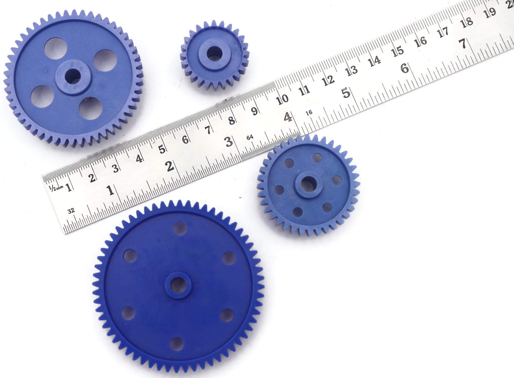 Electronic Spices COMBO OF Blue Gear Plastic Wheel in For DC Motor DIY Model Toys 61 TOOTH + 50 TOOTH + 36 TOOTH +26 TOOTH PAIR OF 4 1