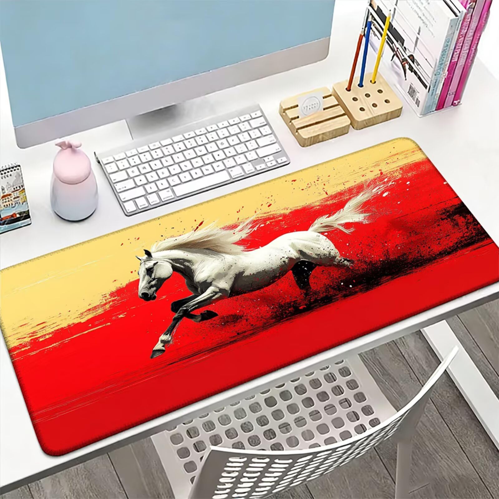 Podkładka pod mysz XXL 1200 x 600 x 3 MM, duża czerwona podkładka pod mysz z wodoodporną i antypoślizgową gumą koń pod ręką zszyte krawędzie, poprawia precyzję i szybkość dla gracza W-840