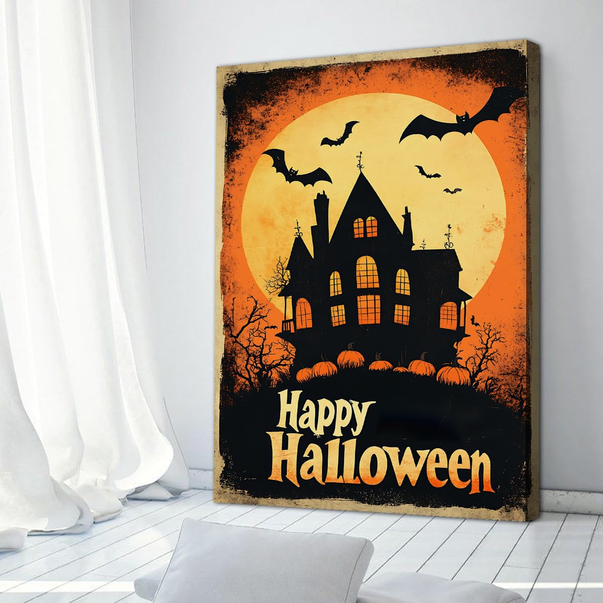 Via Vela Nawiedzony dom Happy Halloween obraz na płótnie mieszkanie dekoracja ścienna 70 x 110 cm