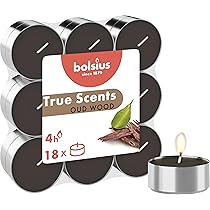 Bolsius True Scents Tealights Profumati in Aluminium Cup – Fragranza Oud Wood – Set di 18 Pezzi – Colore Marrone Cioccolato – Lunga Durata di 4 Ore – Candele Decorative – Cera – Senza Fumo